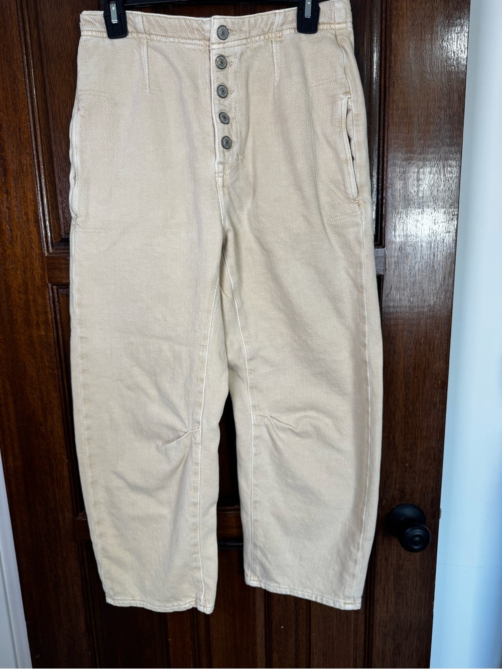 We The Free Osaka Mid Rise Barrel Pants in Beige Cream